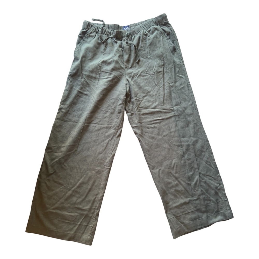 GAP Womens Wide Leg Drawstring Pants Olive Green Textured Size L Large